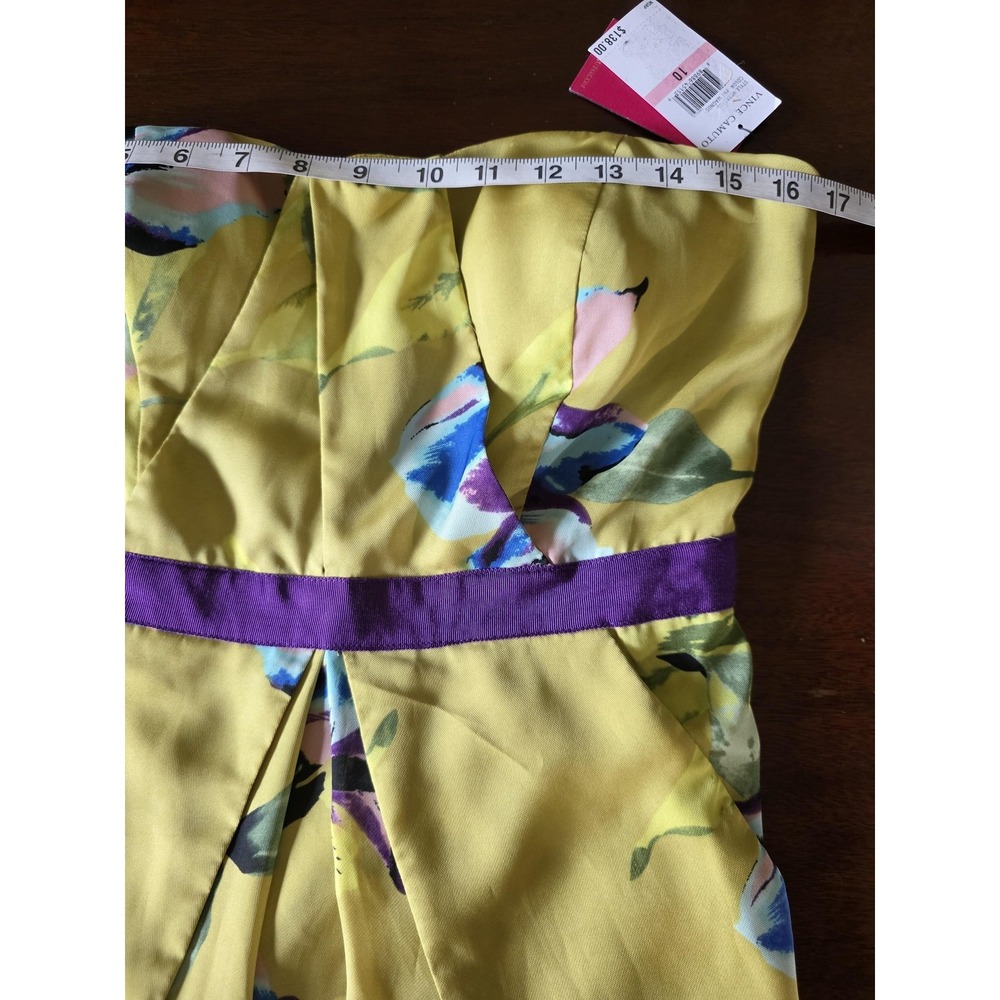NWT Vince Camuto Dress Womens 10 Green Floral Strapless Pleated Party Cocktail - Picture 14 of 16